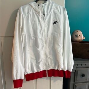 Nike White and Red Windbreaker Jacket
